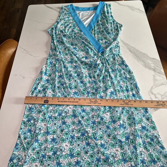Lands End Faux Wrap Maxi Dress Size Large Floral Sleeveless Stretch Blue NWT - Picture 8 of 16